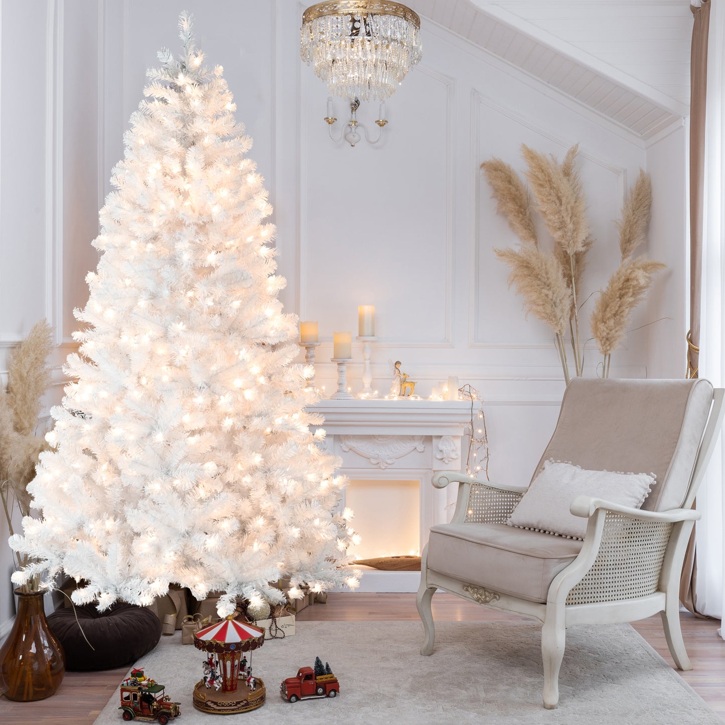 Prelit White PVC Christmas Tree - Multiple Heights Available