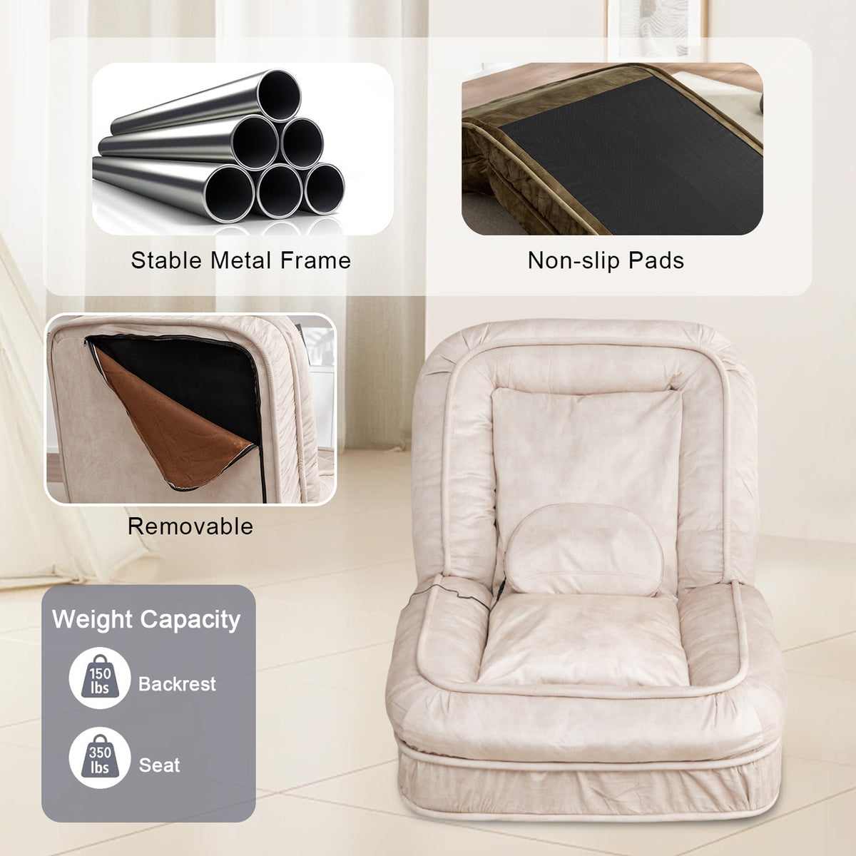 Multi-Position Pet Lounge Sofa with Massage Pillow - Beige