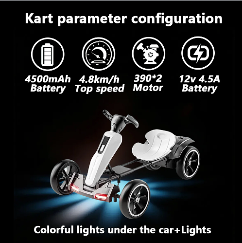 12V Electric Kids Pedal Go Kart with Adjustable Seat - White