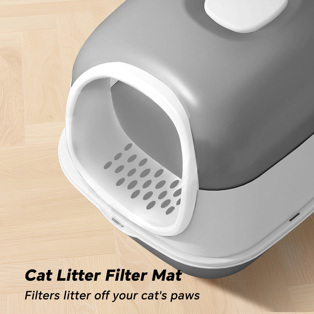 Antibacterial Fully Enclosed Cat Litter Box with Odor Lock & Anti-Splashing Design - Easy Clean Pet Toilet for Kittens - Grey