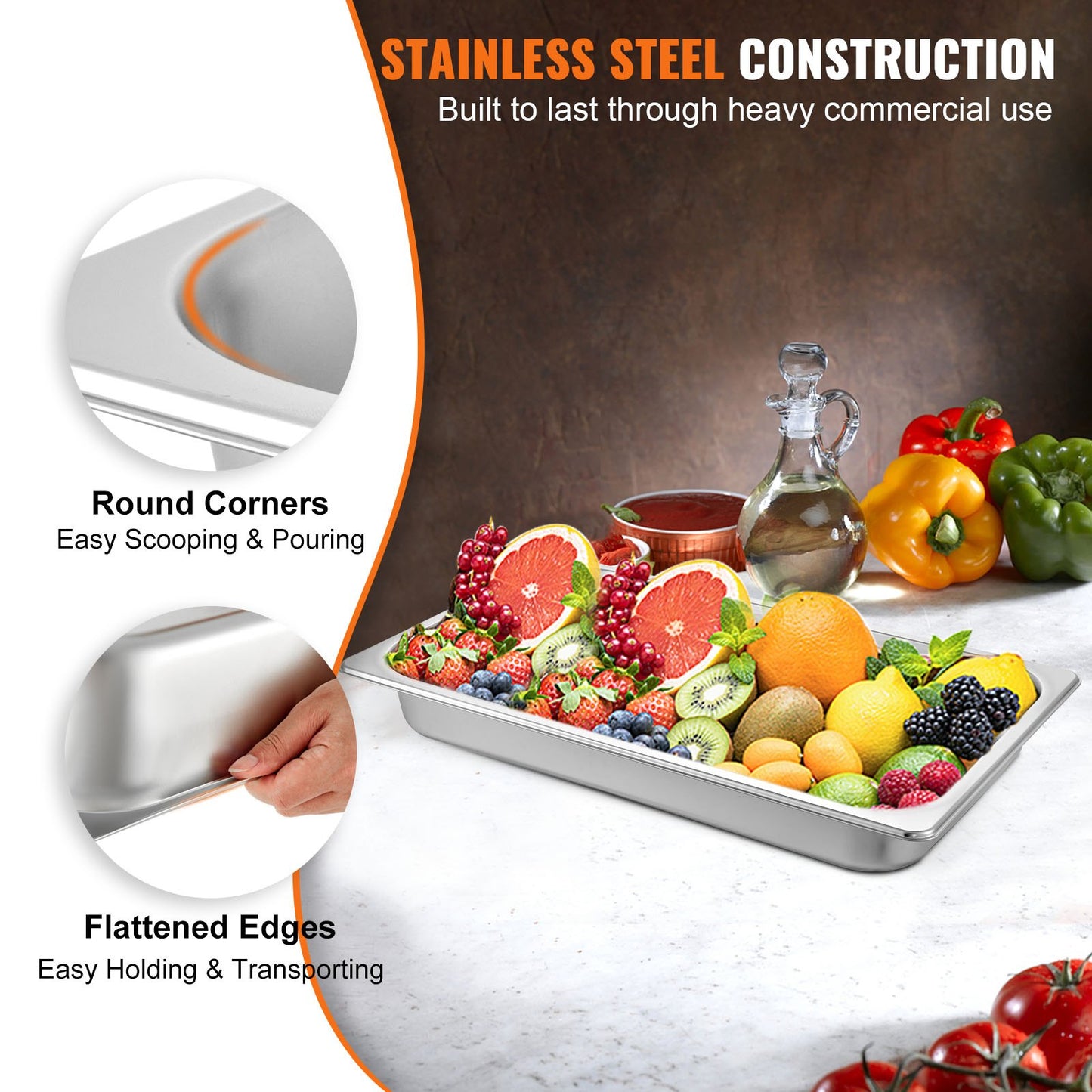 Full Size Deep Stainless Steel Steam Table Pan - 6 Pack