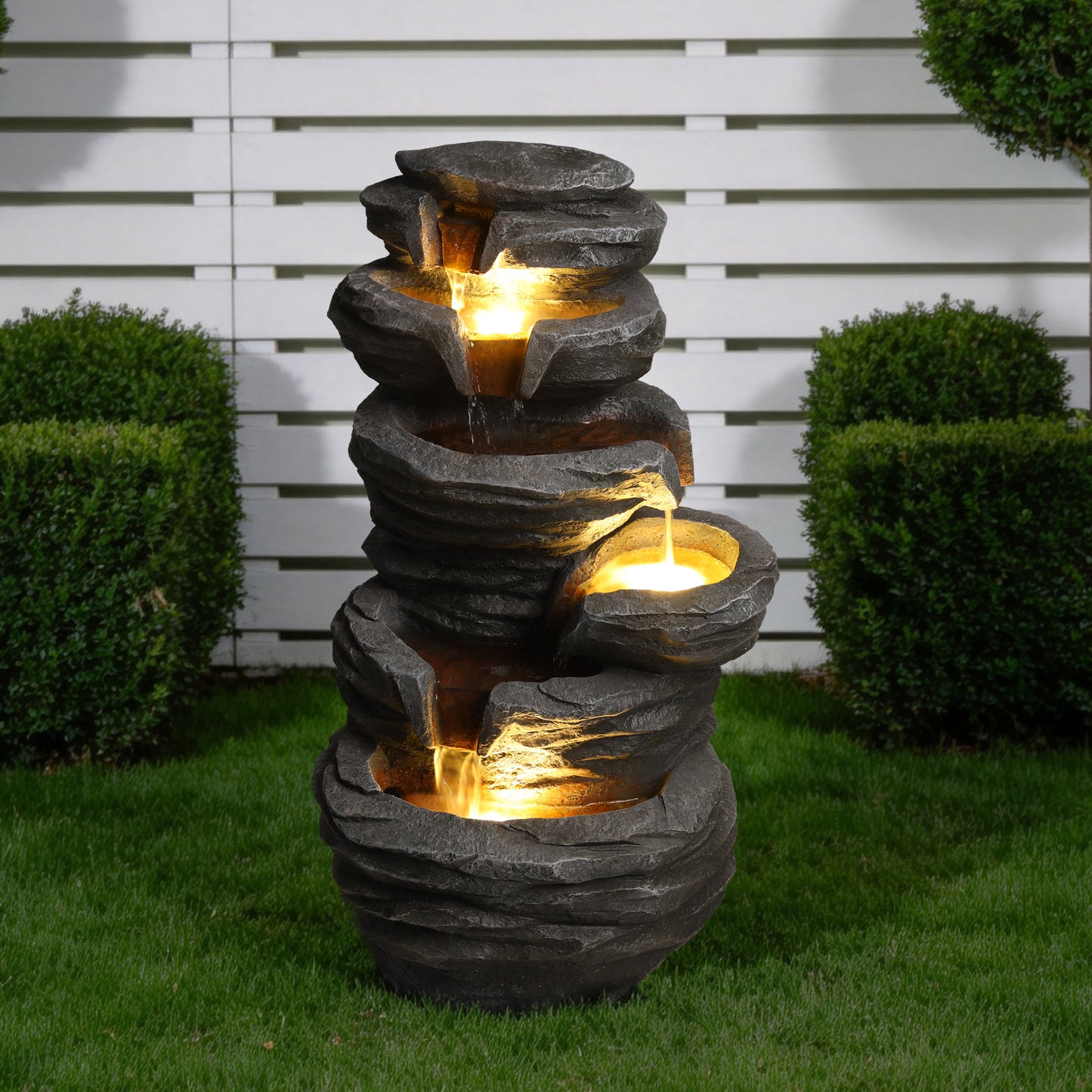 Outdoor Waterfall Fountain with Lights - Cascading Rock Design for Garden Patio Yard