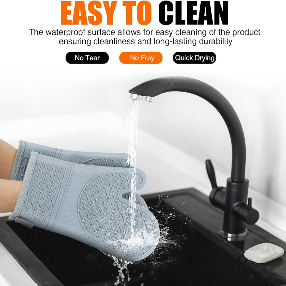 Heat Resistant Silicone Oven Mitts - 2-Pack with Cotton Lining, Non-Slip Grip, 12.5 Inch - Grey