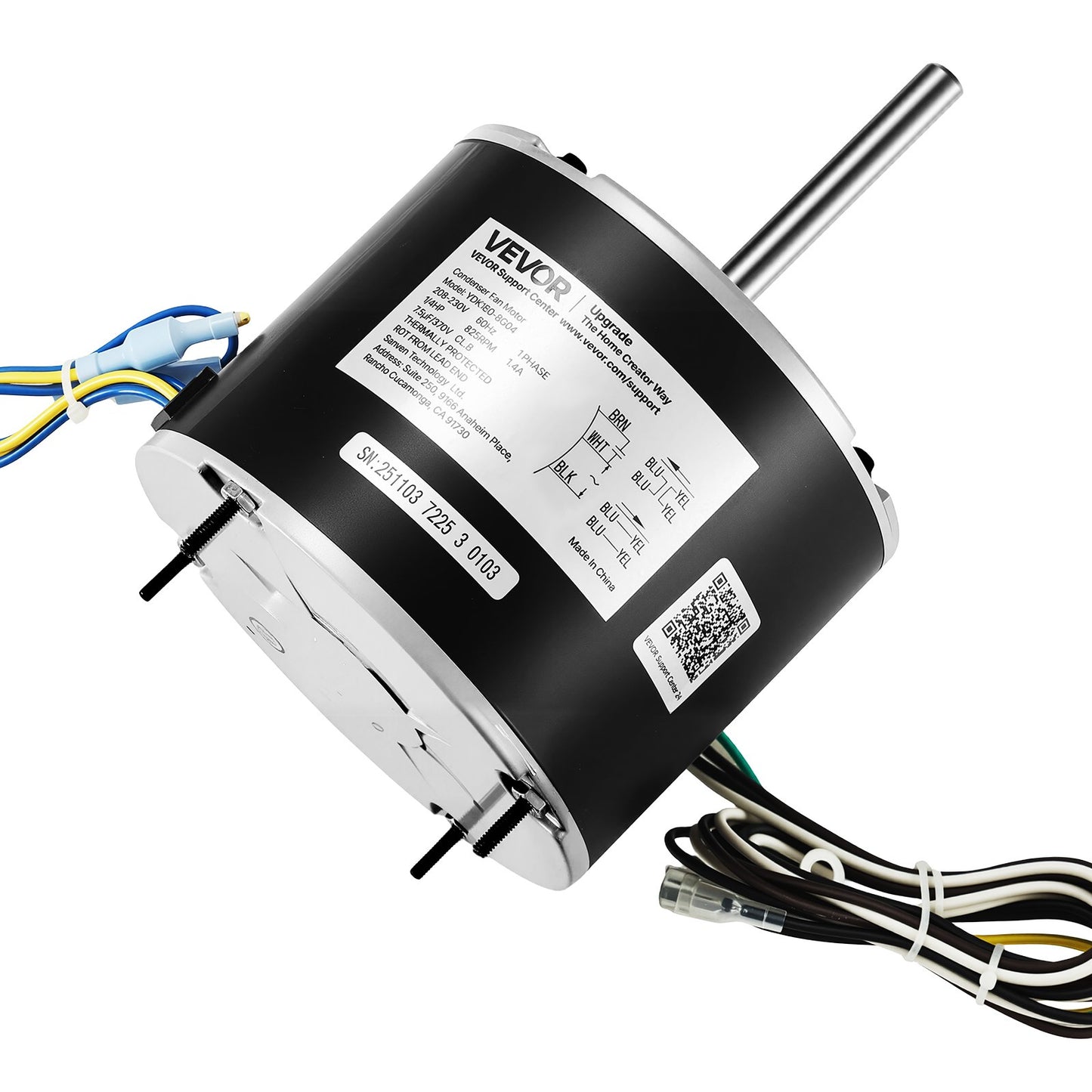 Condenser Fan Motor with Capacitor 1/4HP 825RPM 208-230V for HVAC Systems