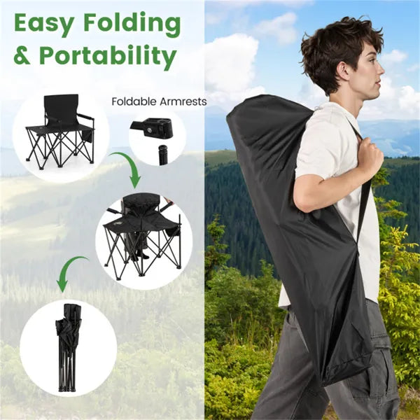 Oversized Foldable Camping Chair with Side Table & Cup Holder