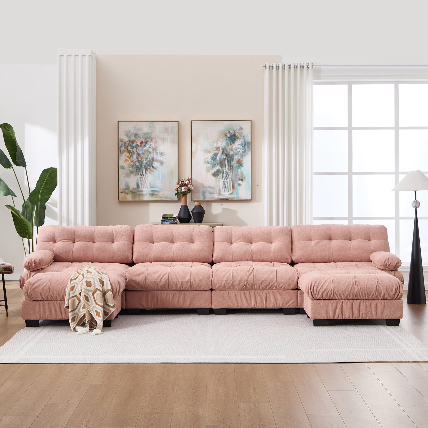 U Shaped Modular Sectional Sofa - Oversized Pink Cloud Couch