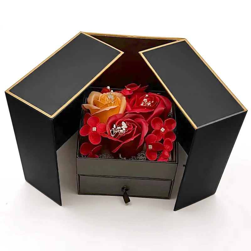 Red Rose Gift Box with Double Opening Bow Knot Door - Home Decor & Storage