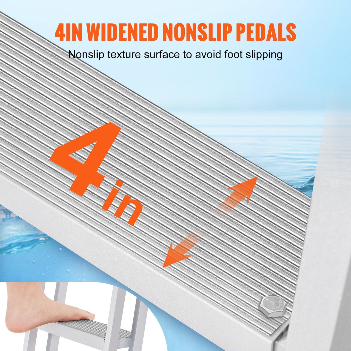 Removable Aluminum Dock Ladder with 5 NonSlip Steps - 350 Lb Capacity, Silver