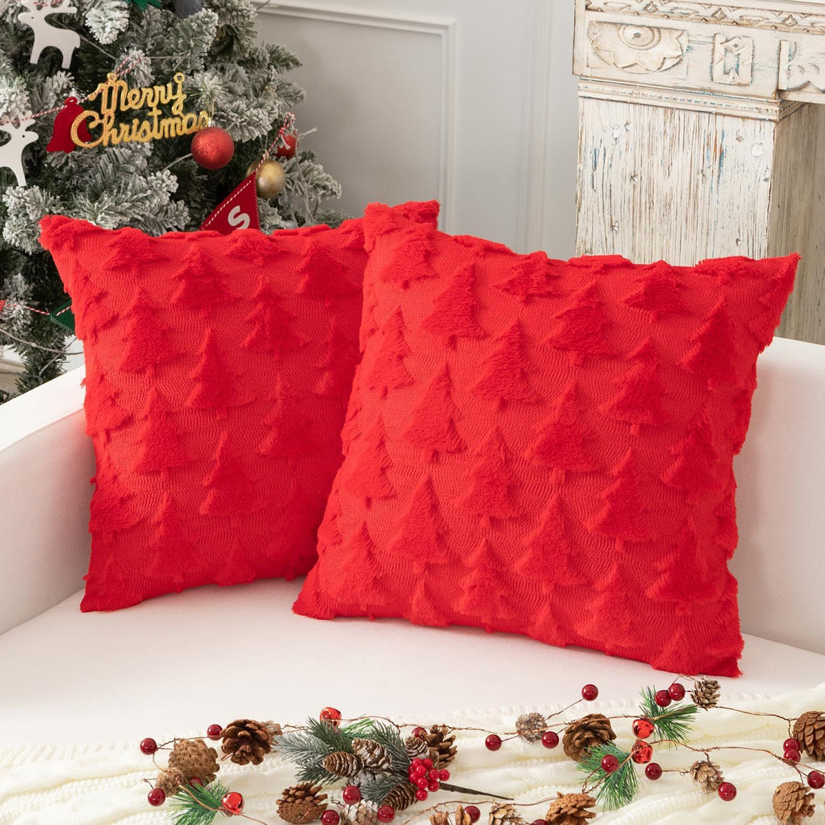 Christmas Tree Pillow Cover 45x45cm Embroidered Holiday Cushion Case