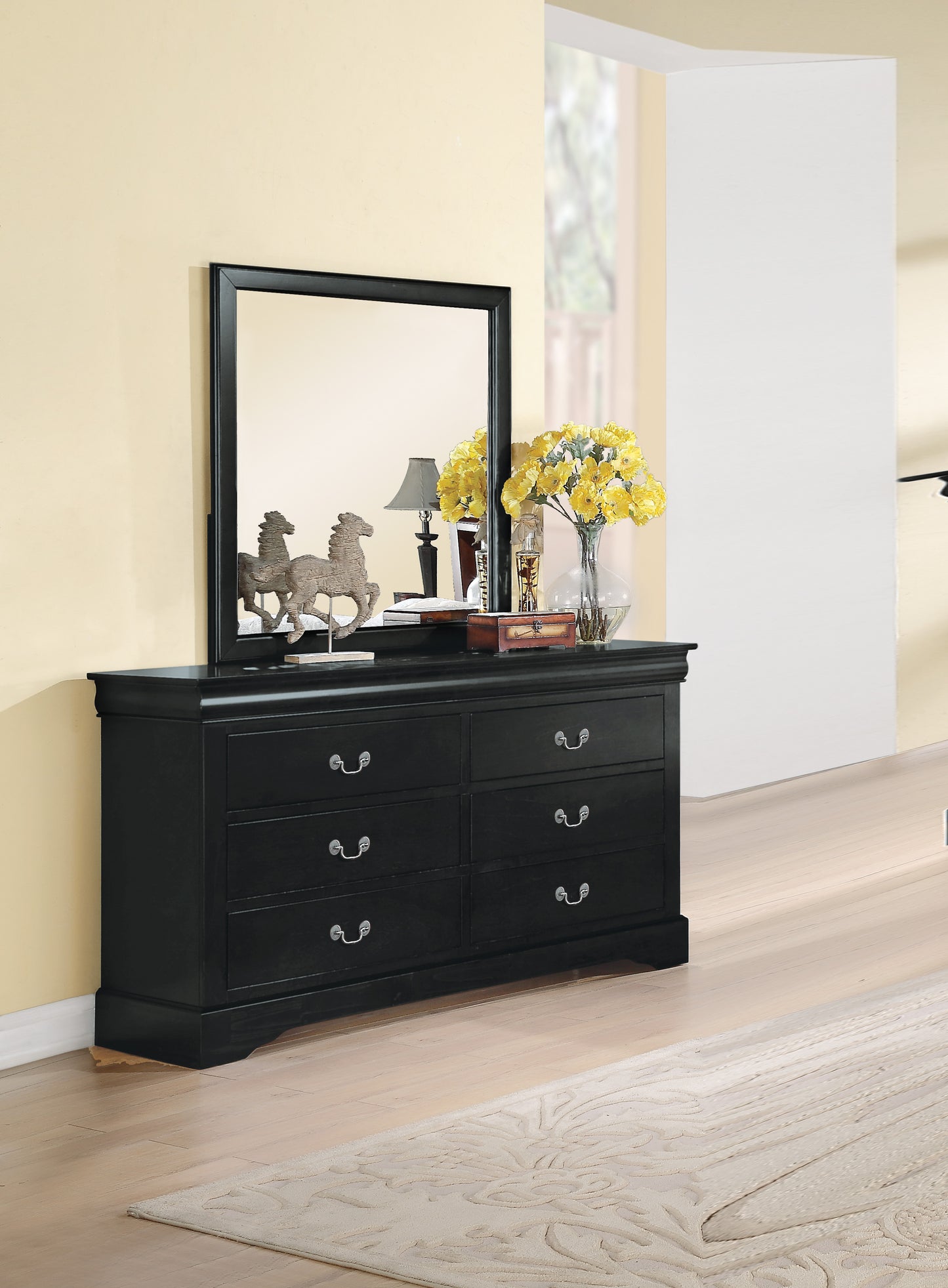 Black Finish Dresser with 6 Drawers - Modern Design