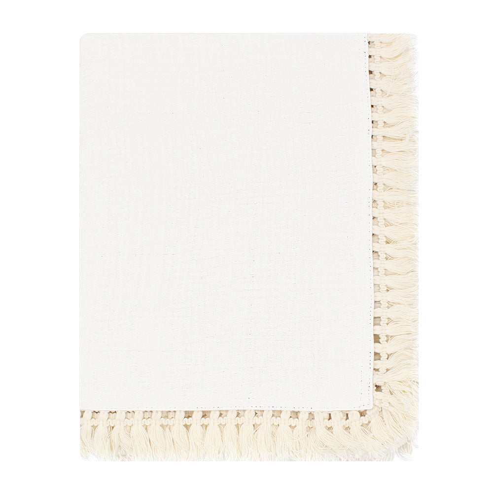 Solid Color Cotton Gauze Baby Blanket with Tassels - 120x120cm