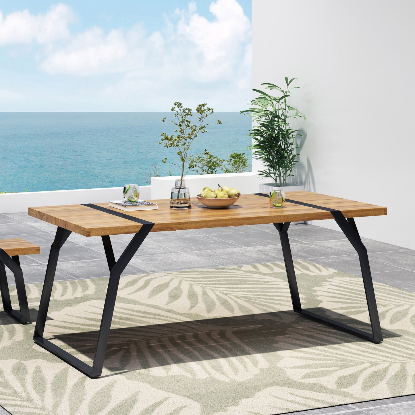 Modern Industrial Dining Table - Black Acacia Wood Design