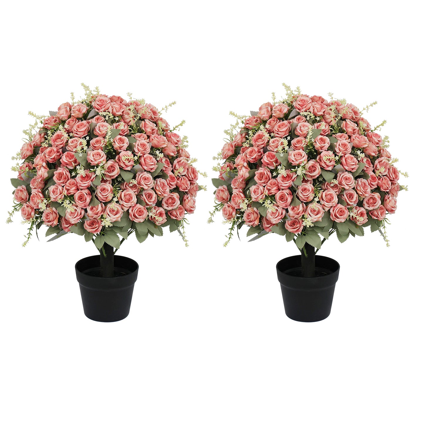 24-Inch Lifelike Artificial Rose Plant in Pot - Pink & Green
