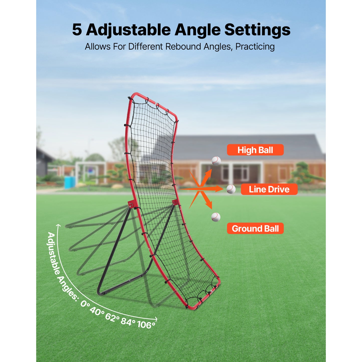 Baseball Softball Rebounder Net - Adjustable Pitch Back Trainer for Practice