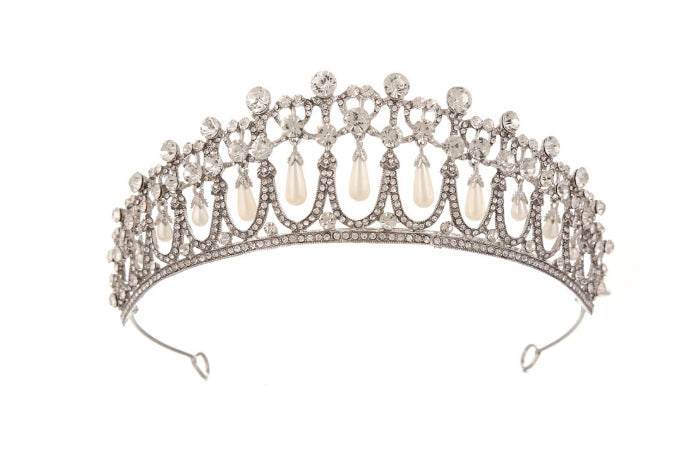 Pearl Crystal Headband Crown for Bridal & Special Occasions White