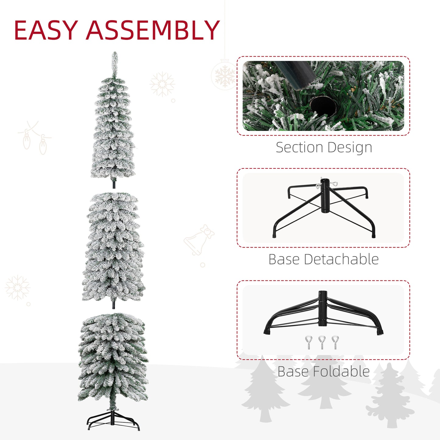 8ft Snow Flocked Slim Pencil Christmas Tree - Green, 603 Tips