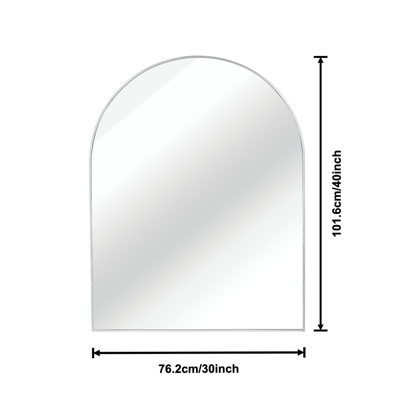 30x40 Inch Arched Silver Metal Framed Wall Mirror