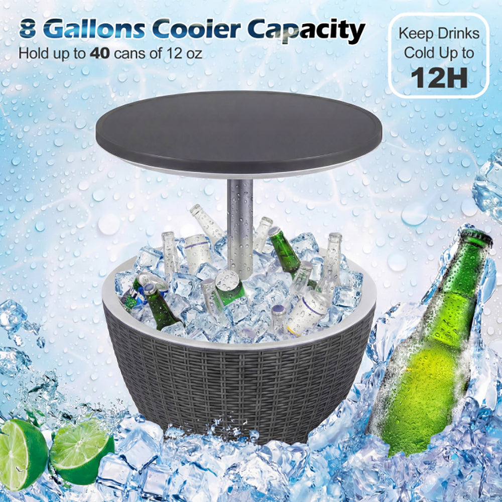 Extendable Outdoor Rattan Bar Table with Ice Cooler - 8 Gallon Capacity
