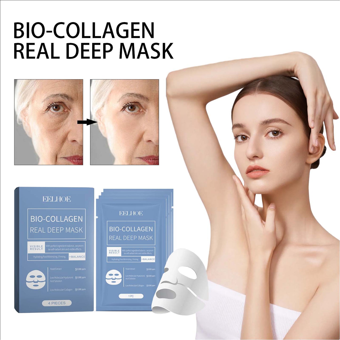 Bio-Collagen Deep Hydration Facial Mask - Pore Minimizing & Firming - 8 Pack