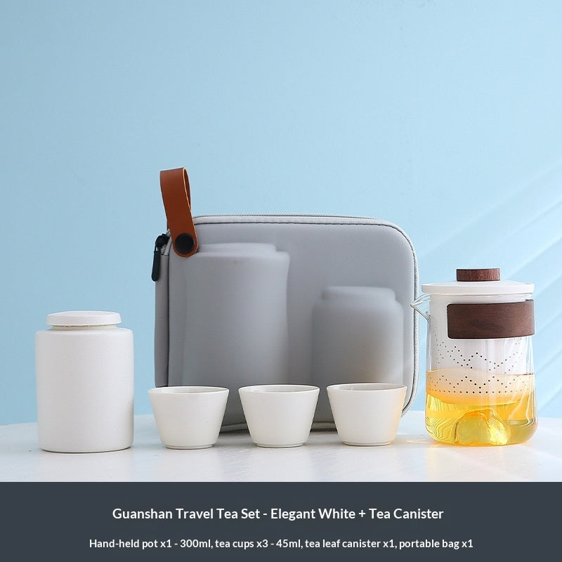 Outdoor Travel Tea Set with Canister Tray & Caddy - Portable Ceramic Tea Kit