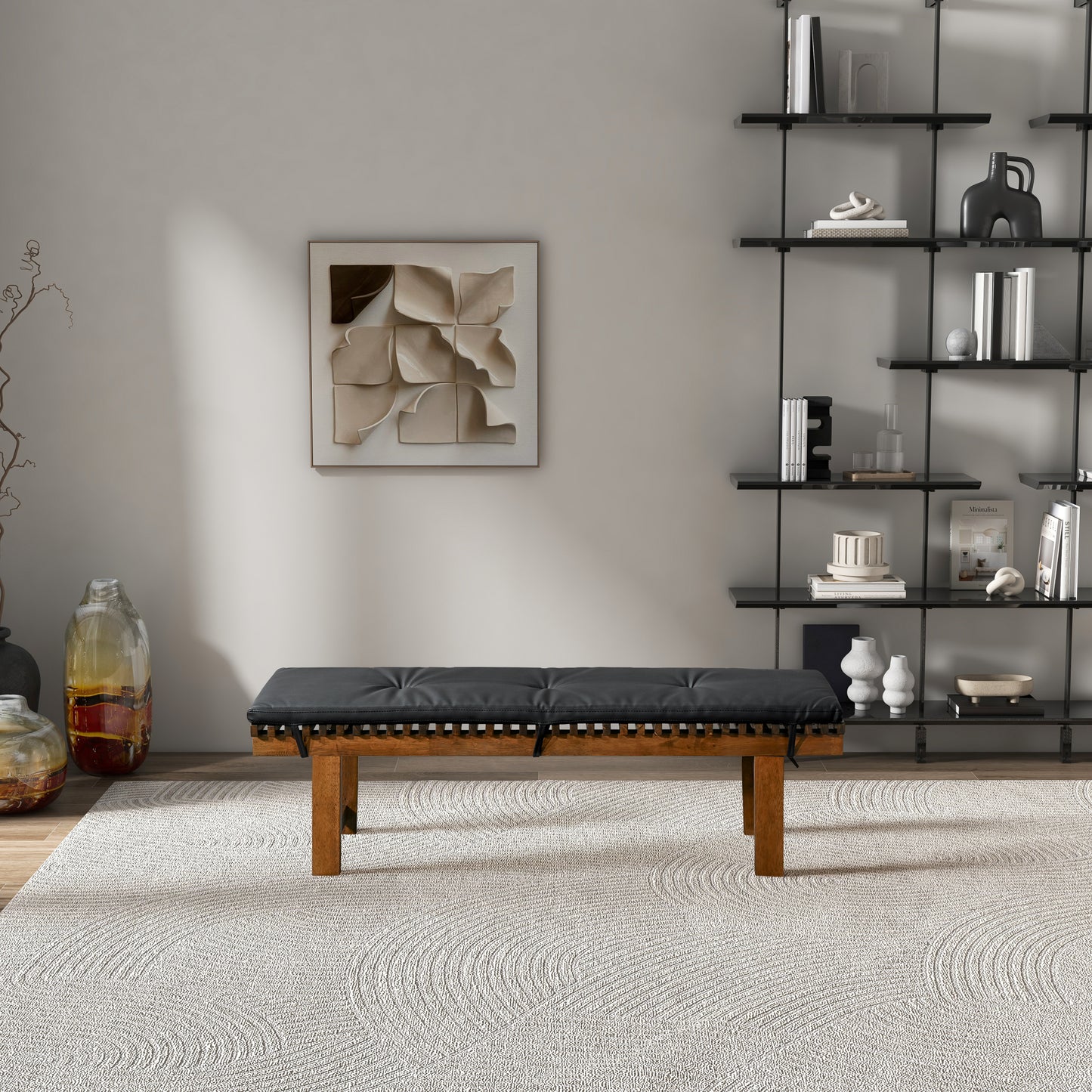 Lucia Bench In Black PU Leather