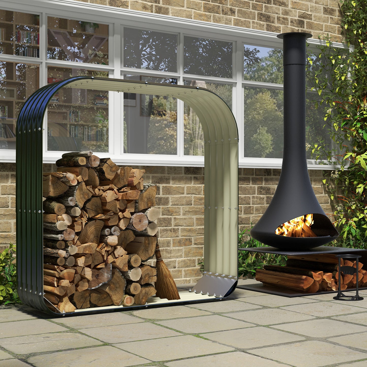 Galvanized Steel Firewood Storage Rack with Rubberized Edges - Weather Resistant Garden Tool