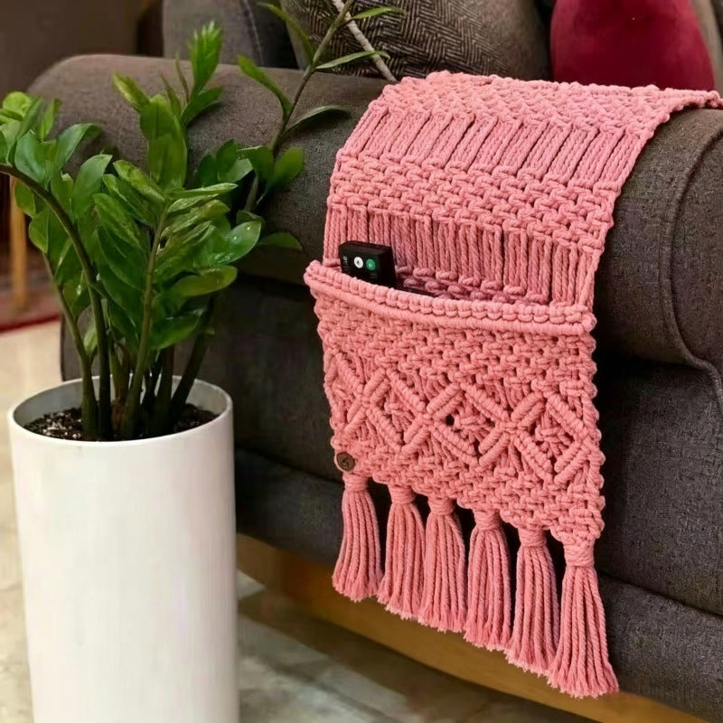 Handwoven Bohemian Sofa Armrest Storage Bag - Multi-Color Organizers