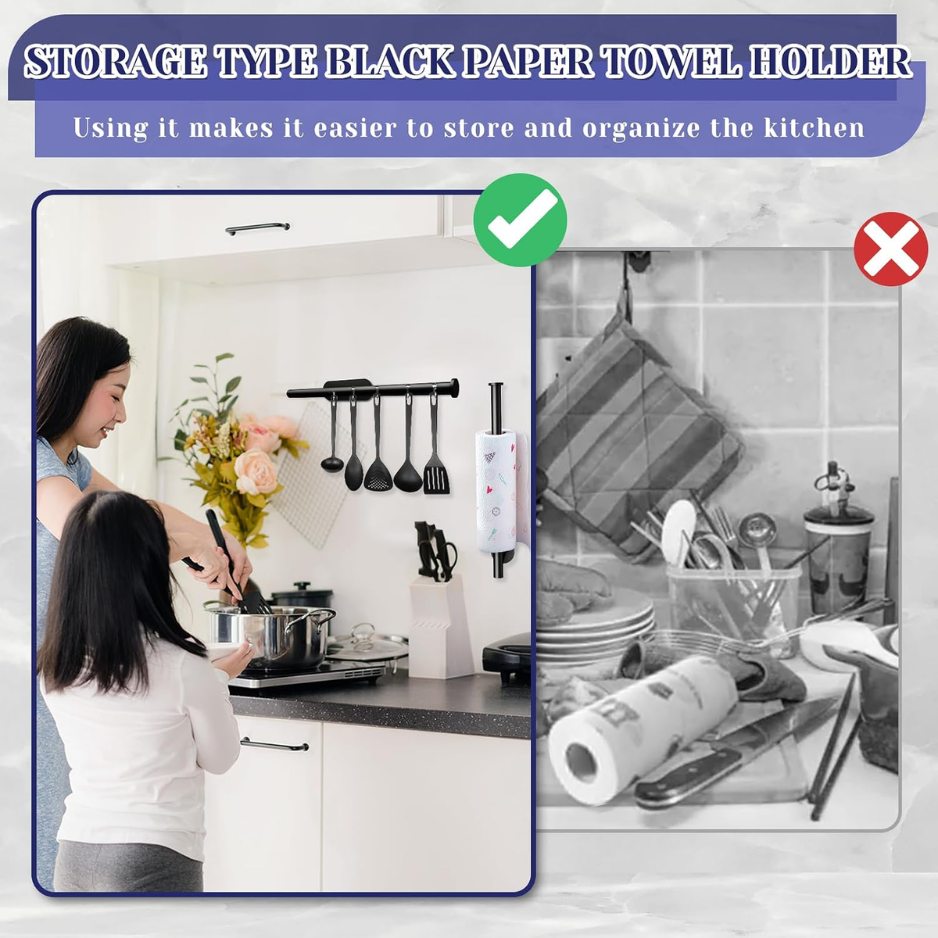 Black Under-Cabinet Paper Towel Holder - Self-Adhesive Stainless Steel