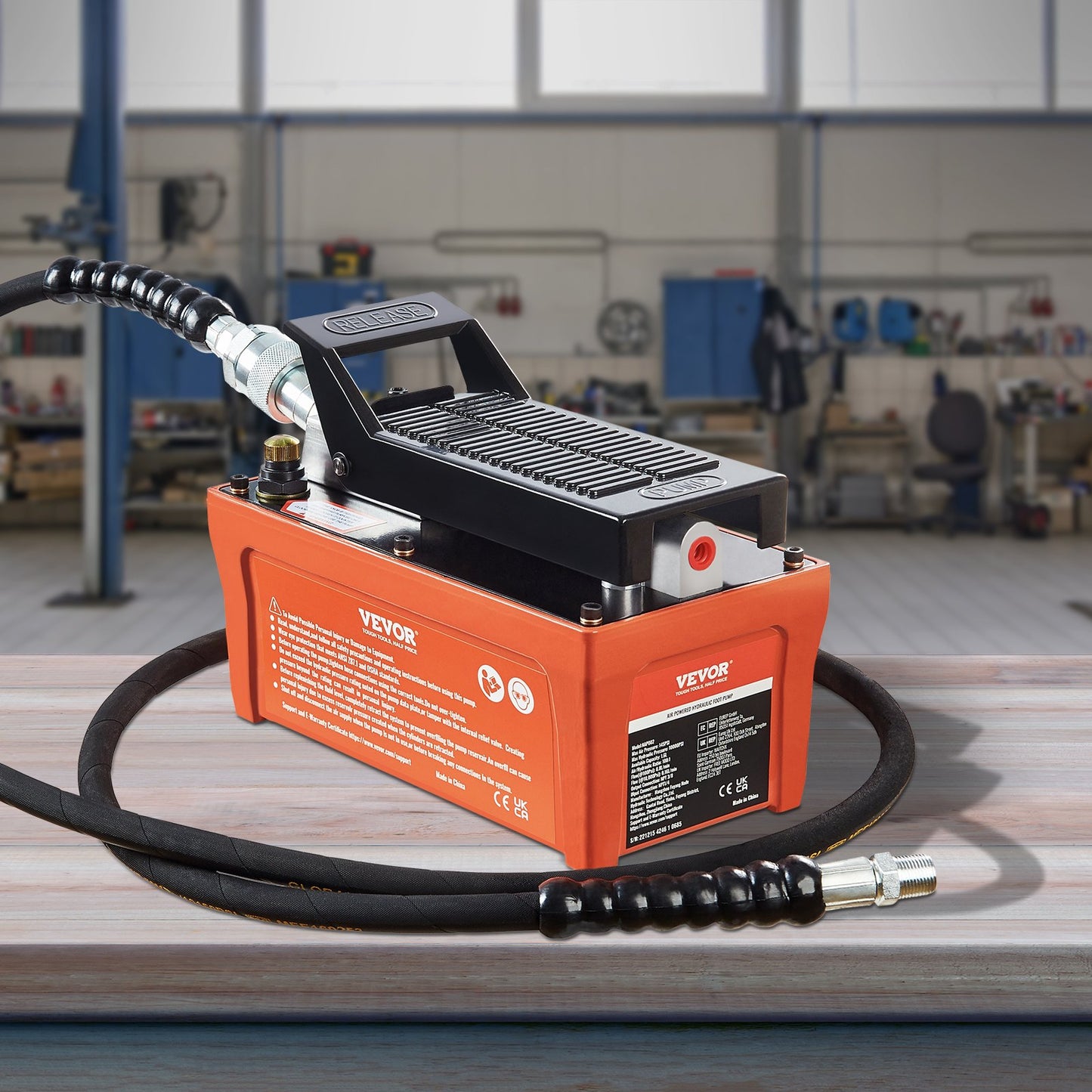 Air Hydraulic Pump 10,000 PSI Foot Operated Auto Body Frame Tool - Orange