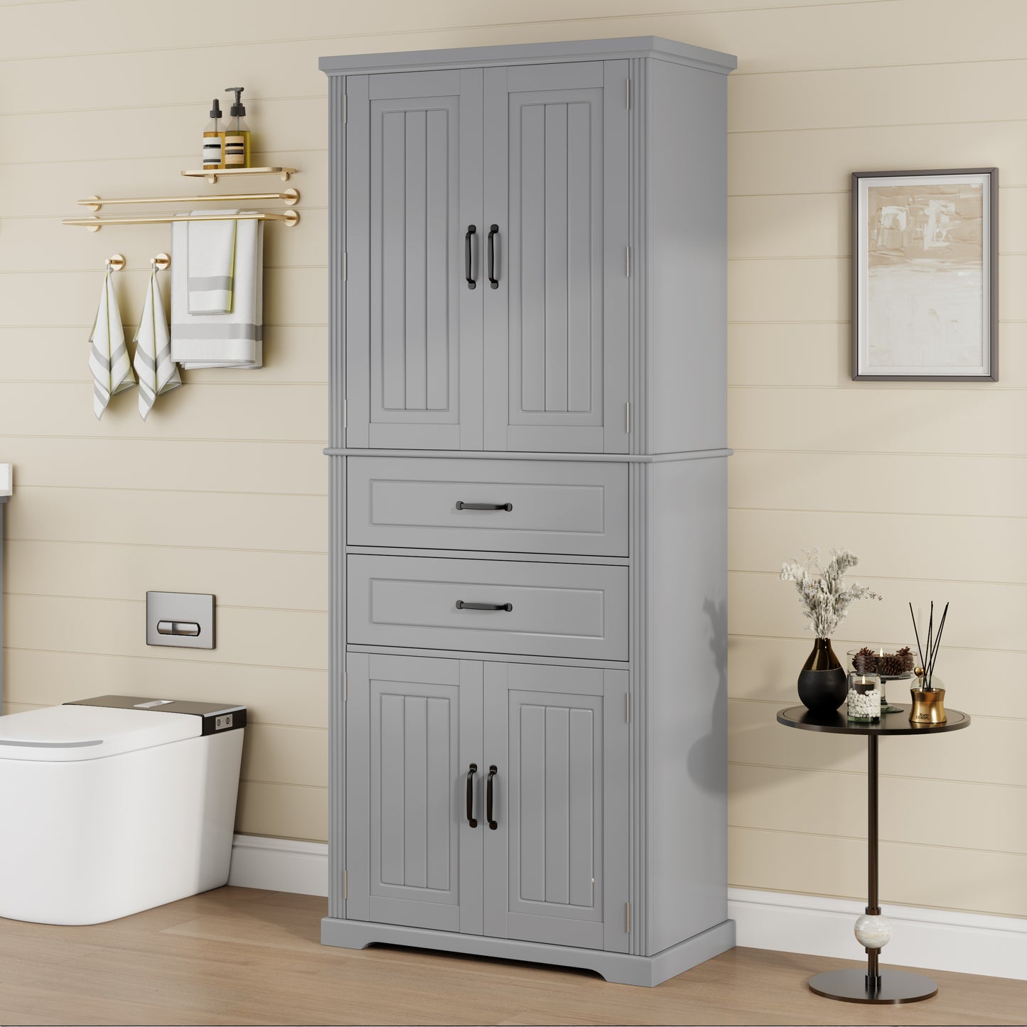 Multi-Functional Storage Cabinet with Adjustable Shelves - Gray