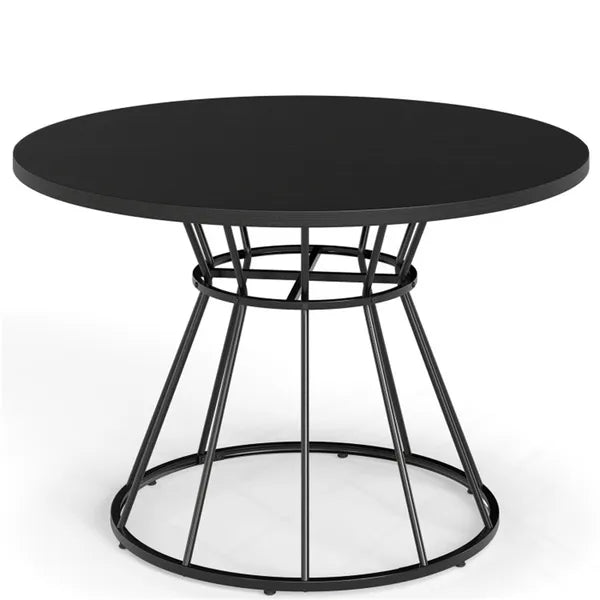 47" Round Black Dining Table for 4-6 - Hourglass Metal Base