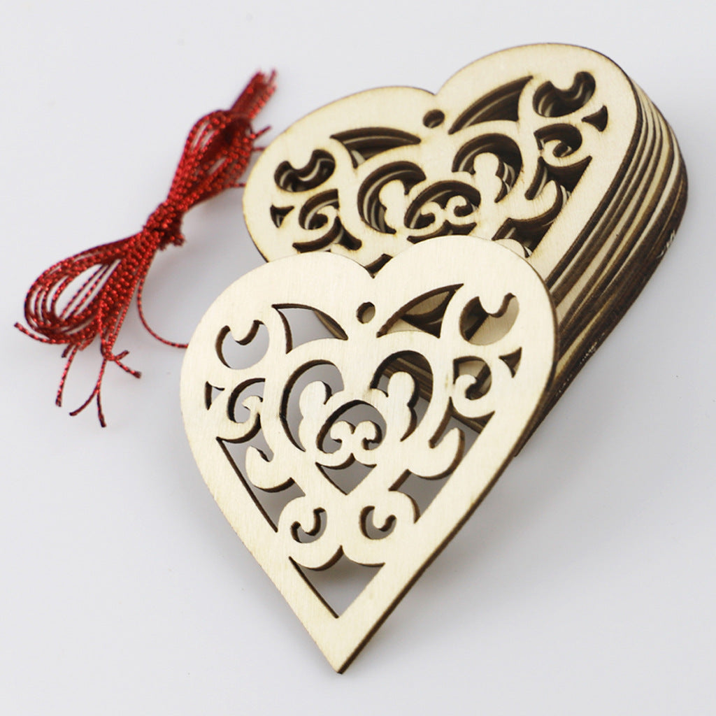 Decorative Wooden Pendant Crafts Set - Abstract Heart Shapes, 10 Pieces