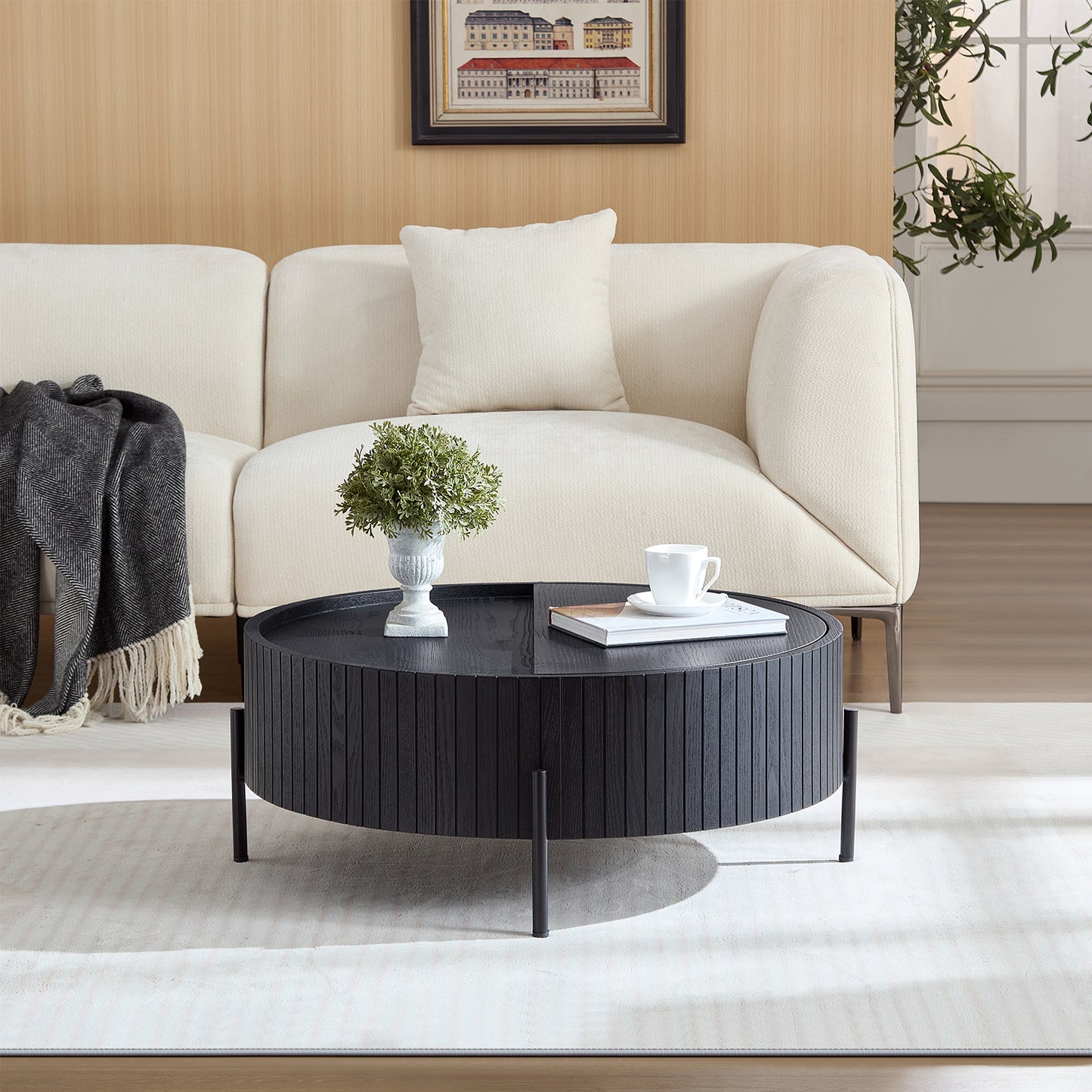Round Coffee Table With Storage Modern Accent Tea For Bedroom Living