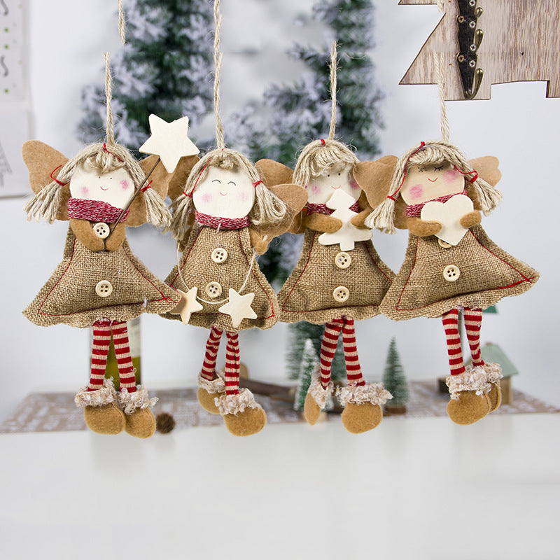 Christmas Angel Doll Pendant in Fabric Wood - Holiday Decor, Angel & Star Styles
