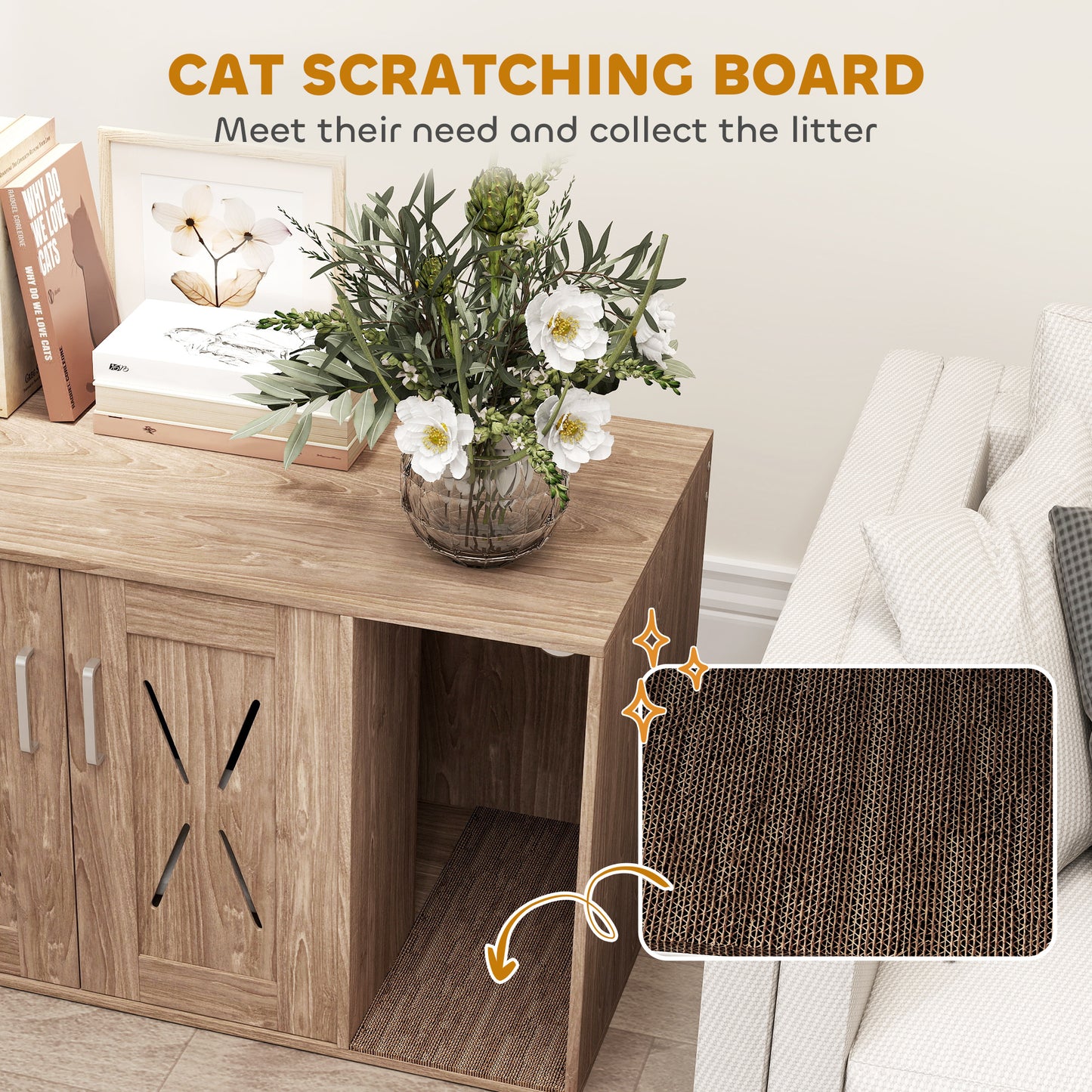 Multifunctional Cat Litter Box Enclosure and Side Table in Walnut Brown