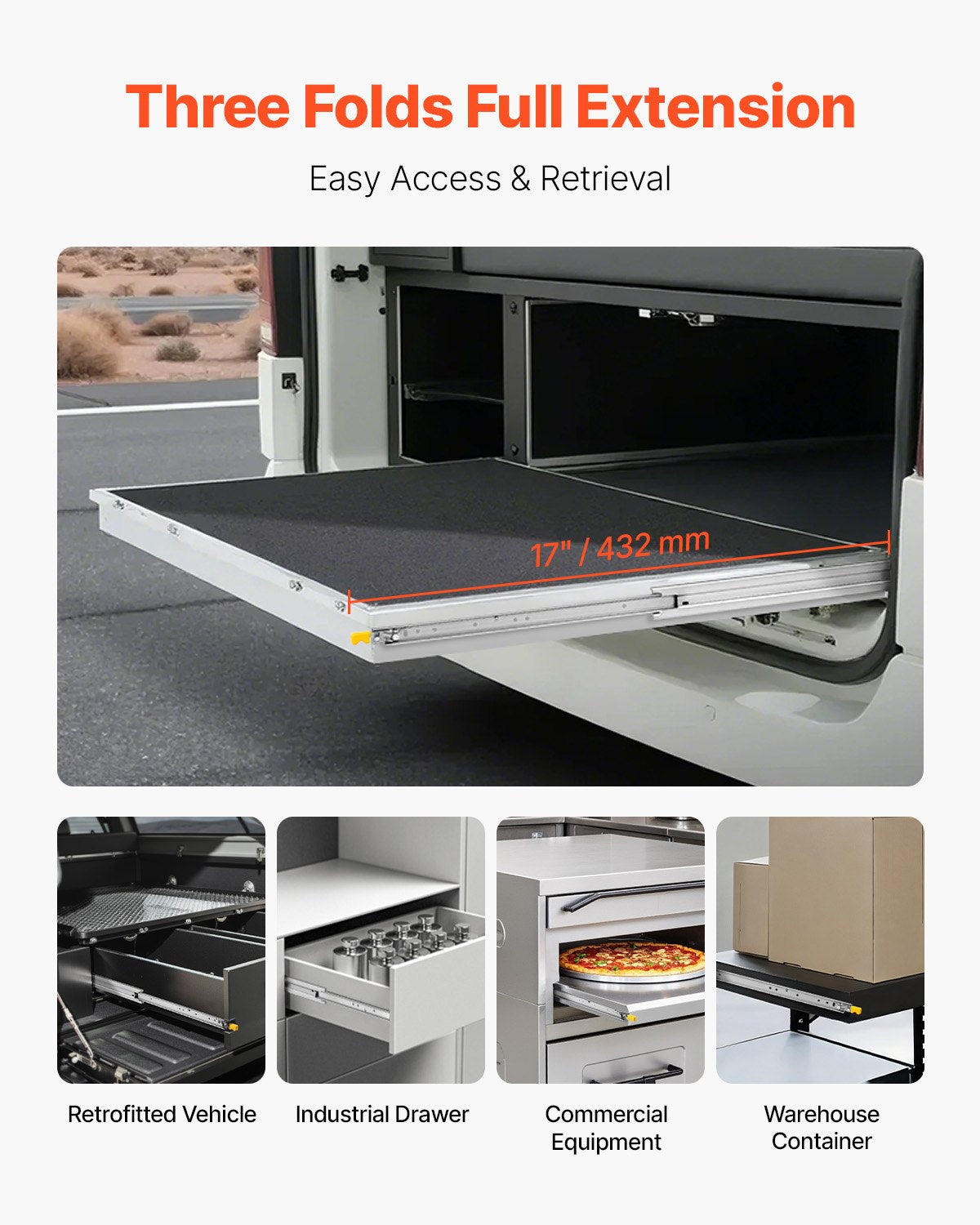 Heavy-Duty Drawer Slides - 16-60 Inch Full Extension, 250 lbs Capacity, Silver