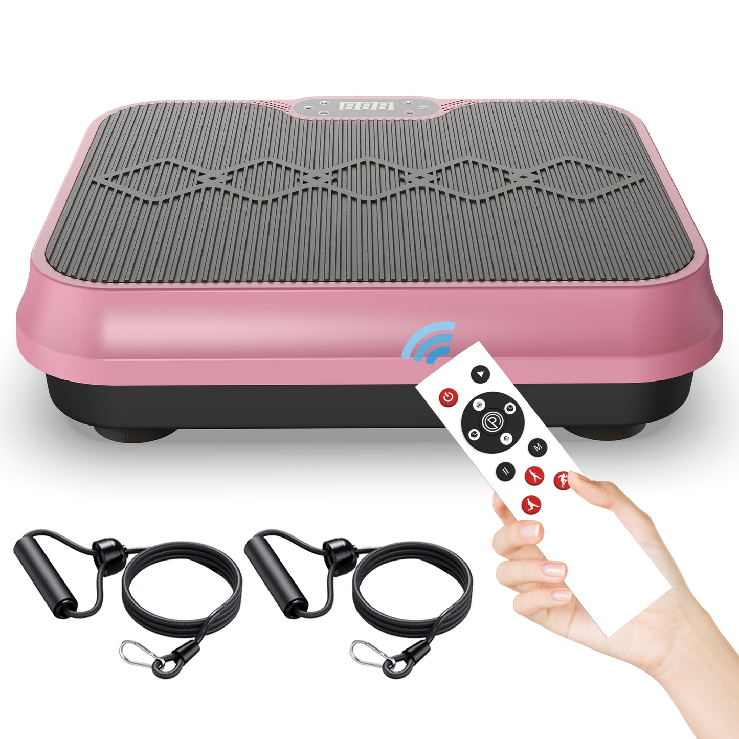 Vibration Plate Exercise Machine with Remote Control & Resistance Bands - Rose Red