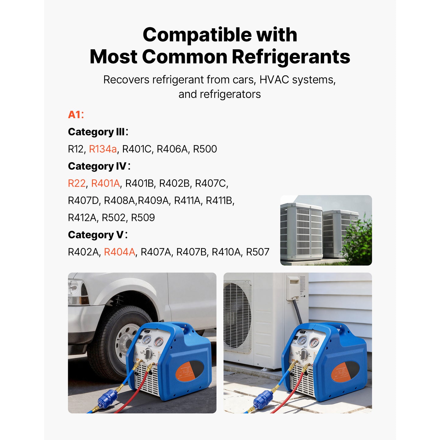 Portable Refrigerant Recovery Machine 3/4 HP HVAC AC Recycling Unit