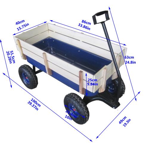 All Terrain Garden Wagon with Wood Railing and Air Tires for Outdoor Use