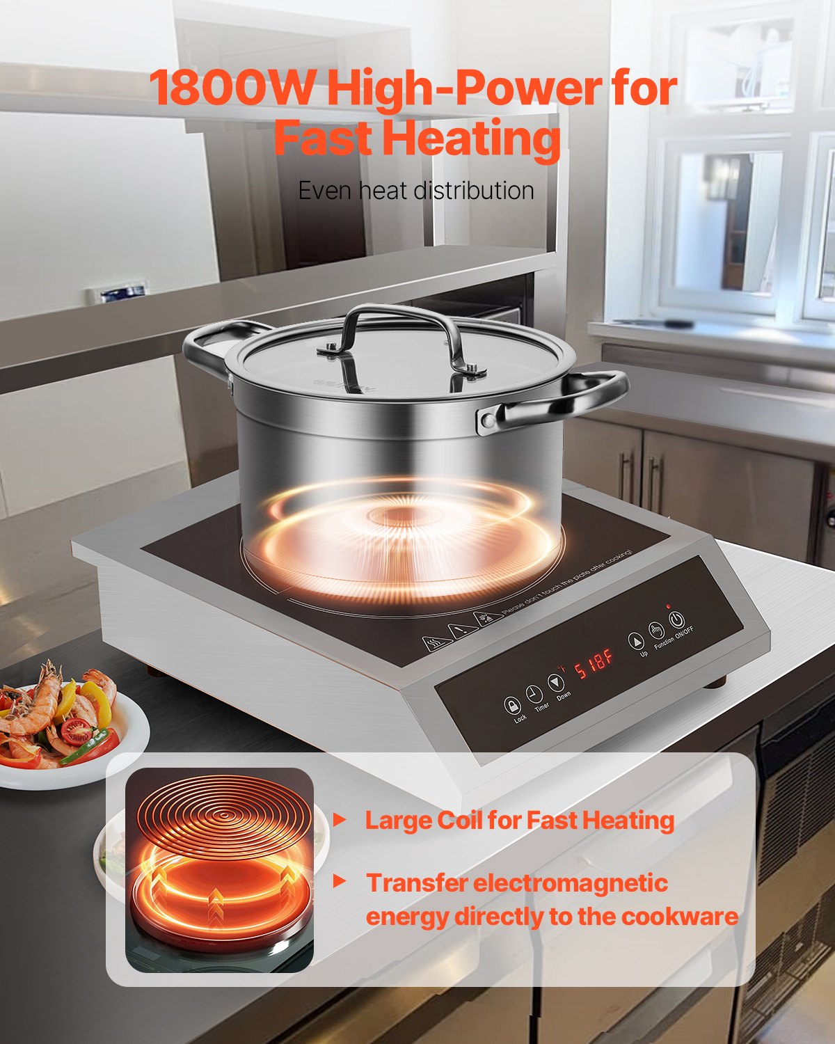 Portable 1800W Induction Cooktop with 9 Temp Levels for Fast Cooking