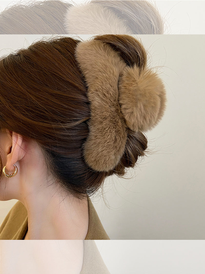Oversized Plush Rabbit Hair Claw Clip - 16cm Large Fuzzy Hair Accessory