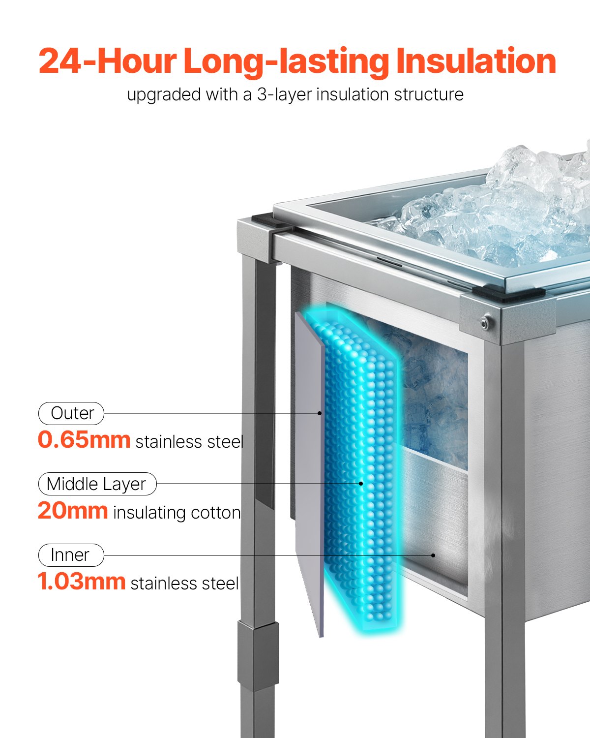 32.8 Qt Rolling Ice Chest Cooler Cart - Outdoor Beverage Bin
