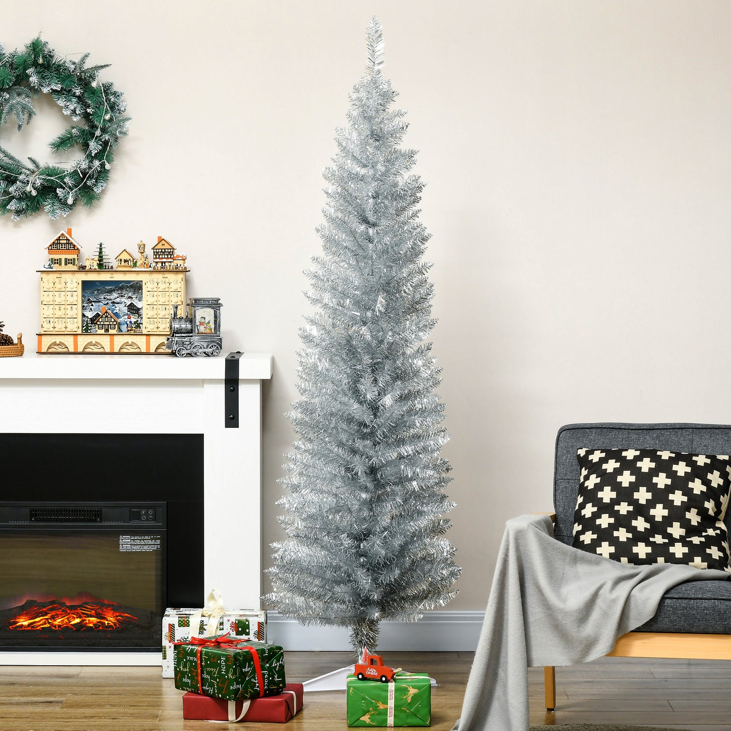 6ft Slim Artificial Christmas Tree with 390 Branch Tips - Silver