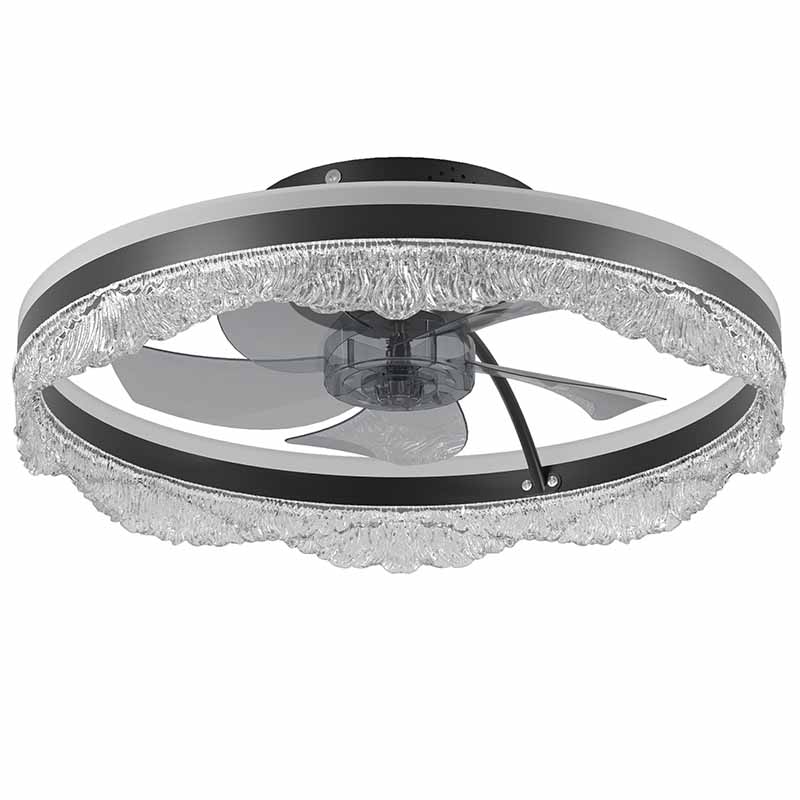 Quiet Ceiling Fan with Light - LED Crystal Flush Mount Design
