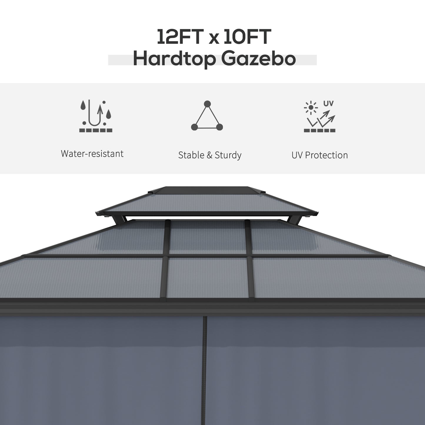 10x12 Hardtop Gazebo Canopy with Polycarbonate Roof - Black