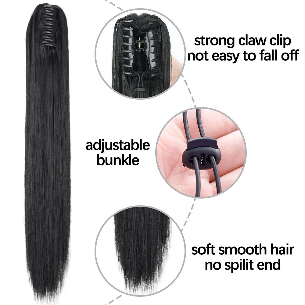 Long Straight Synthetic Wig with Ponytail Claw Clip - Chemical Fiber Hair Extension