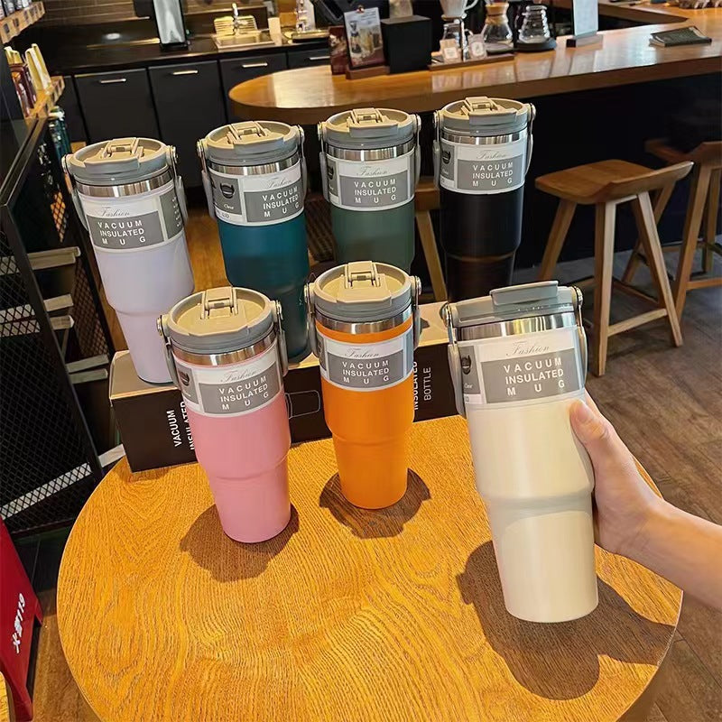 Insulated Stainless Steel Double Drink Cup - 900ml Capacity, Portable Thermos Mug