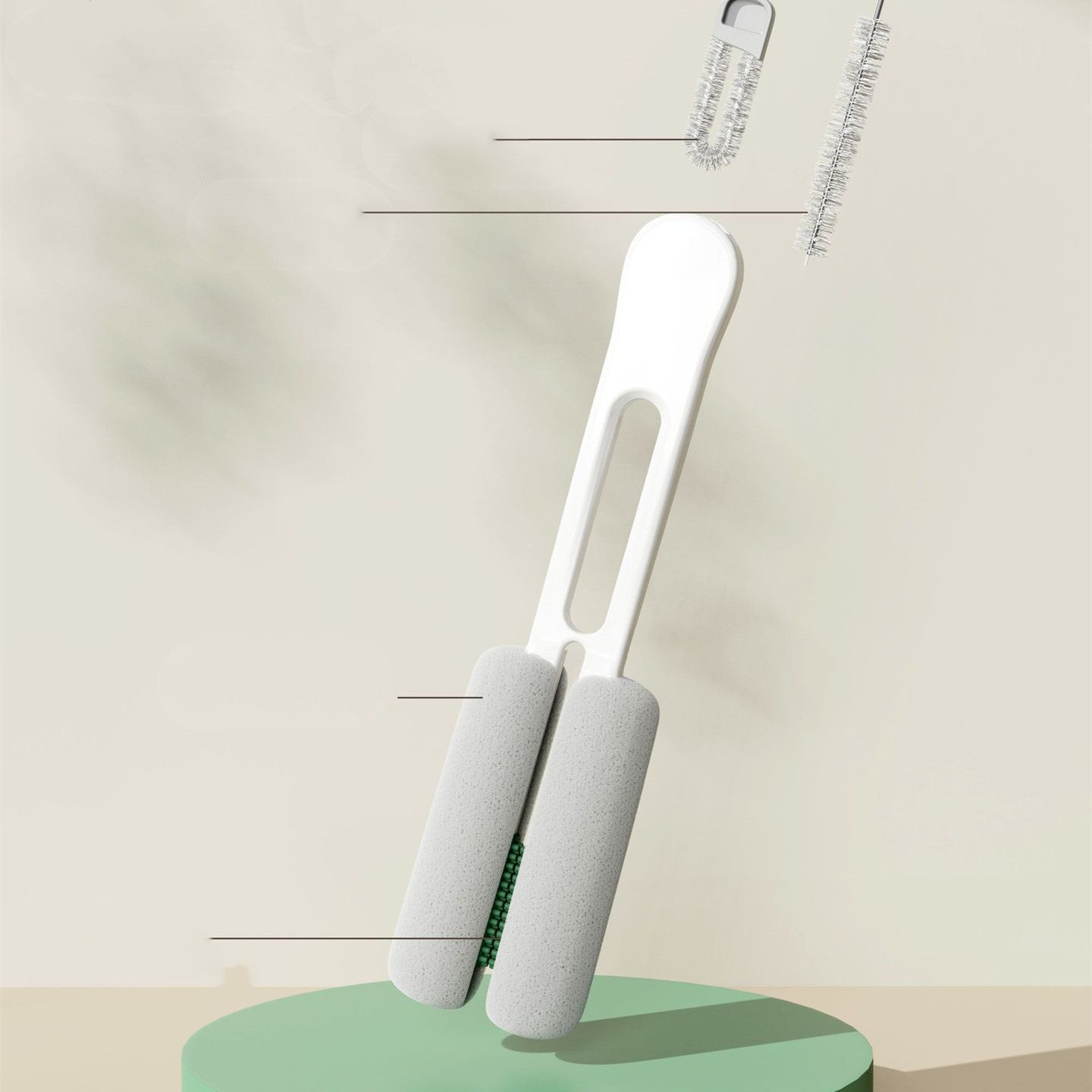 Multi-Functional Cup Brush with Handle - Cream White Kitchen Cleaning Tool