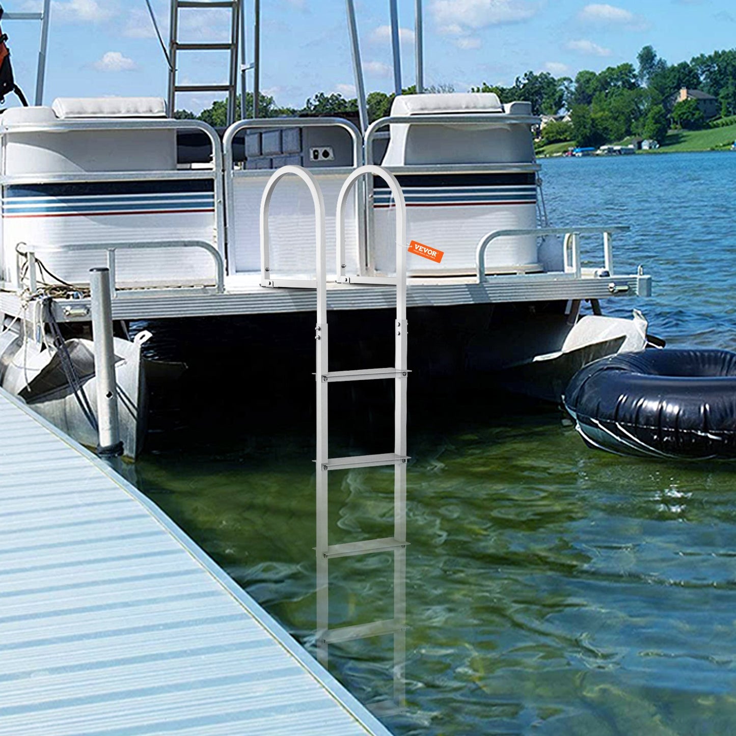 Removable Aluminum Dock Ladder with 5 NonSlip Steps, 500 lbs Capacity, Silver