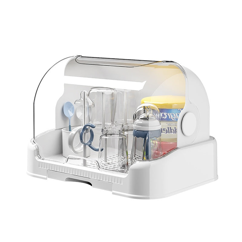 Baby Tableware Storage Box with Draining Rack Dustproof Cover Multi-Size